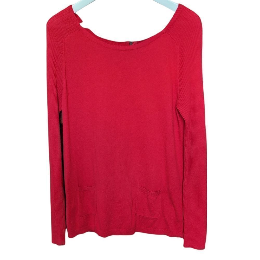 Loft red ribbed sweater zipper back